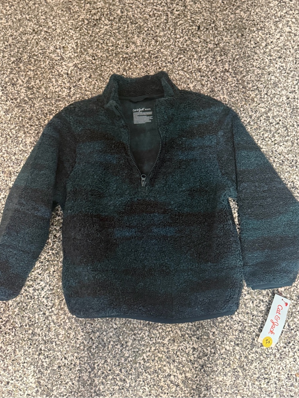 Cat & Jack Teal and Black Sherpa Half-Zip Pullover